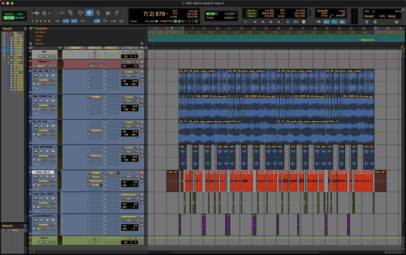 Press P to move up one track. The selection moves to the original vocal track.