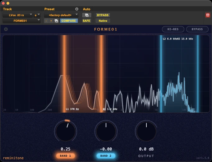 Band 1 is nudged slightly up: the female vocal gets a little lighter on its feet, a touch crisper — and steps out of the band just that little bit more.